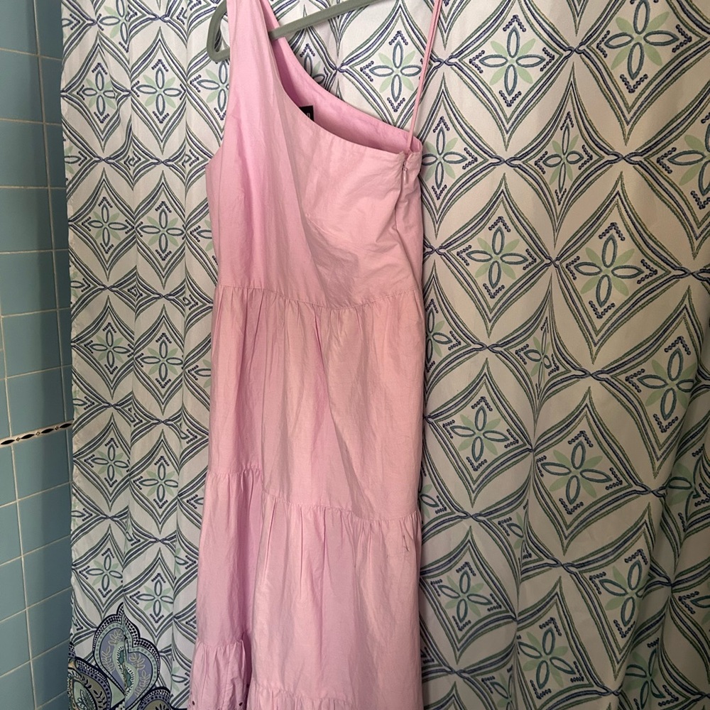 NWOT GAP ONE SHOULDER Pink Maxi Dress with Tiered Skirt and Lace Detailing - Picture 8 of 13